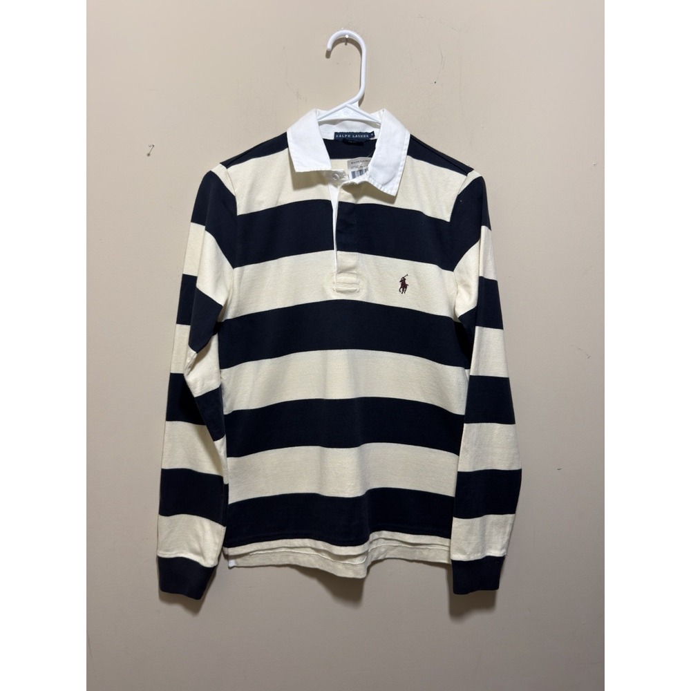 NWT Ralph Lauren Men's Classic Fit Striped Rugby Shirt - Greenwich Navy/Cream M